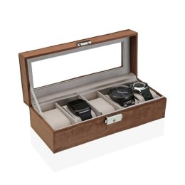 Box for watches Versa Brown Velvet Wood Polyskin Mirror MDF Wood 10 x 7,2 x 25,5 cm