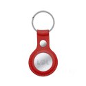 Crong Leather Case with Key Ring - Leather protective pendant case for Apple AirTag (Red)