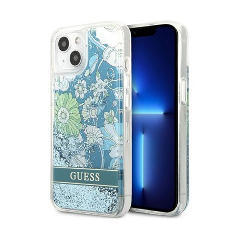 Guess Liquid Glitter Flower - Cover for iPhone 13 mini (Blue/Green)