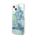 Guess Liquid Glitter Flower - Cover for iPhone 13 mini (Blue/Green)