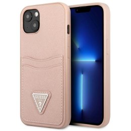 Guess Saffiano Double Card Triangle - Cover for iPhone 13 (Pink)