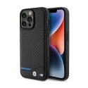 BMW Leather Carbon Blue Line - Case for iPhone 15 Pro Max (black)