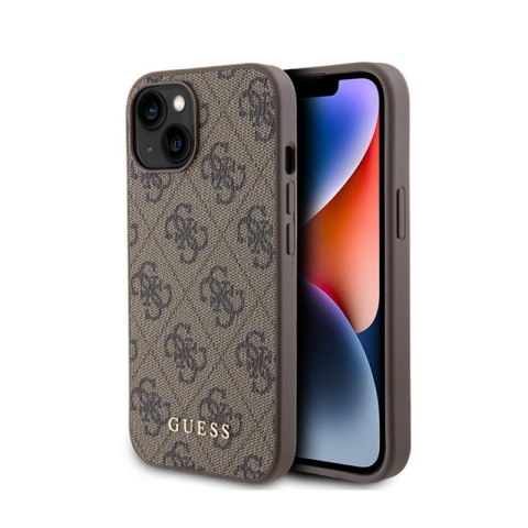 Guess 4G Metal Gold Logo - Case for iPhone 15 (Brown)