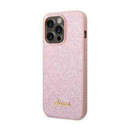 Guess Glitter Flakes Metal Logo Case - Case for iPhone 14 Pro (Pink)