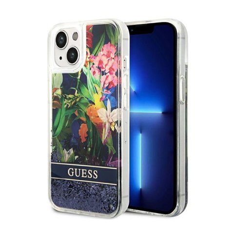 Guess Liquid Glitter Flower - Case for iPhone 14 Plus (Blue)