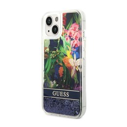 Guess Liquid Glitter Flower - Case for iPhone 14 Plus (Blue)