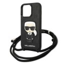 Karl Lagerfeld Leather Monogram Patch and Cord Iconik- Cover for iPhone 13 Pro