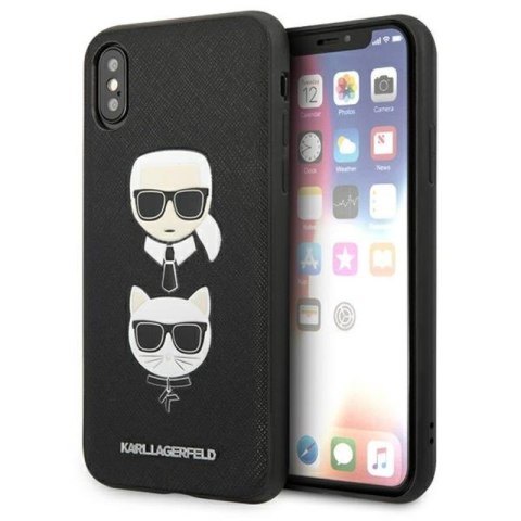 Karl Lagerfeld Saffiano Karl & Choupette Heads - Case for iPhone Xs / X (Black)