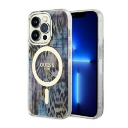 Guess Leopard MagSafe - Case for iPhone 14 Pro (Blue)