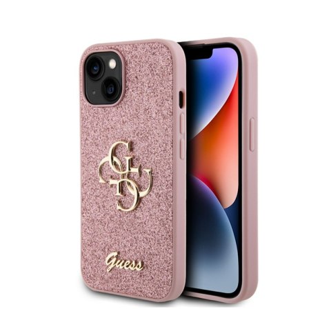 Guess Glitter Script Big 4G - Case for iPhone 15 (Pink)