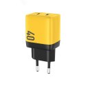 WEKOME WP-U128 - 2x USB-C Super Fast Charge GaN 40W mains charger (Yellow)