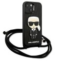 Karl Lagerfeld Leather Monogram Patch and Cord Iconik - Cover for iPhone 13 mini