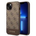 Guess 4G Bottom Stripe Metal Logo Collection - Case for iPhone 14 Plus (Brown)