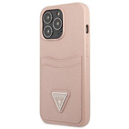 Guess Saffiano Double Card Triangle - Cover for iPhone 13 Pro (Pink)