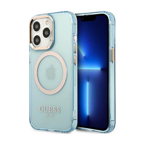 Guess Gold Outline Translucent MagSafe - Case for iPhone 13 Pro (Blue)