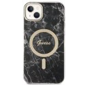 Guess Bundle Pack MagSafe IML Marble - Set of case for iPhone 14 Plus + MagSafe charger (Black/Gold)