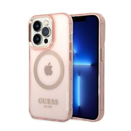 Guess Gold Outline Translucent MagSafe - Case for iPhone 14 Pro (Pink)