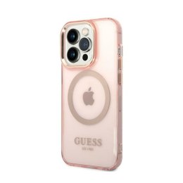 Guess Gold Outline Translucent MagSafe - Case for iPhone 14 Pro (Pink)