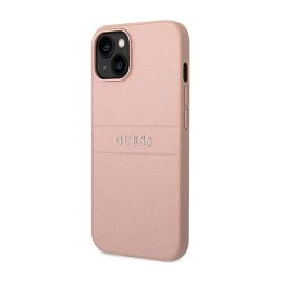 Guess Saffiano Metal Logo Stripes - Case for iPhone 14 Plus (Pink)