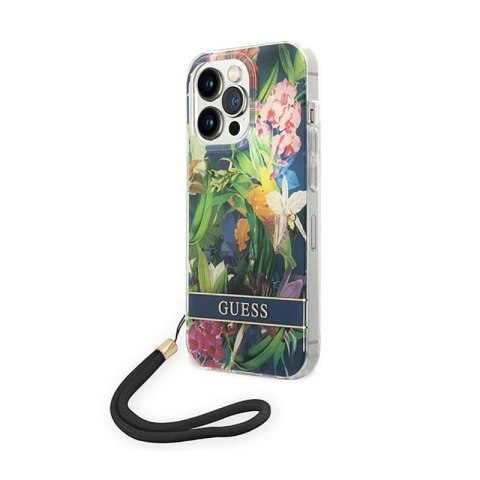 Guess Flower Cord - Case for iPhone 14 Pro (Blue)