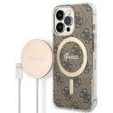 Guess Bundle Pack MagSafe 4G - Set of case for iPhone 13 Pro + MagSafe charger (Brown/Gold)