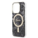 Guess Bundle Pack MagSafe IML Marble - Set of case for iPhone 14 Pro Max + MagSafe charger (Black/Gold)