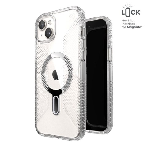 Speck Presidio Perfect-Clear Grip ClickLock & MagSafe - Case for iPhone 15 Plus / iPhone 14 Plus (Clear / Chrome Finish / Serene