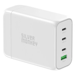 Ładowarka GaN Silver Monkey SMA152 130W 3xUSB-C PD USB-A QC 3.0 z odłączanym kablem zasilającym - biała