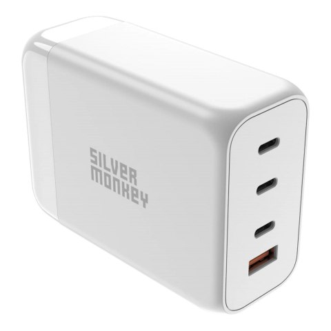 Ładowarka GaN Silver Monkey SMA156 200W 3x USB-C PD USB-A QC 3.0 z odłączanym kablem zasilającym - biała