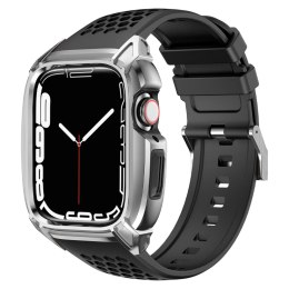 Kingxbar CYF148 2w1 pancerne etui Apple Watch SE, 6, 5, 4 (44 mm) ze stali nierdzewnej z paskiem srebrne