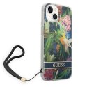 Etui Guess Flower Strap na iPhone 14 - niebieskie