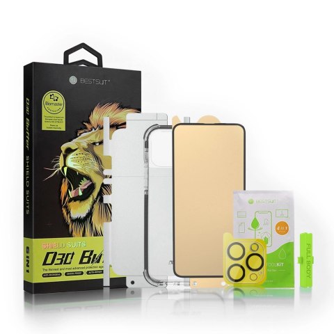 Bestsuit 6w1 zestaw do iPhone 13 mini etui / szkło hartowane flexi / folia na tył / szkło na aparat / ściereczki / aplikator (D3