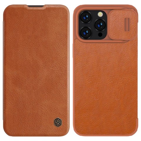 Nillkin Qin Leather Pro Case etui iPhone 14 Pro osłona na aparat kabura pokrowiec obudowa z klapką brązowy