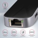 HMC-6GL Wieloportowy hub 3x USB-A, HDMI, RJ-45, USB 3.2 Gen 1 hub, PD 100W 20cm USB-C kabel