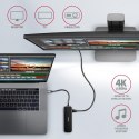 HMC-6GL Wieloportowy hub 3x USB-A, HDMI, RJ-45, USB 3.2 Gen 1 hub, PD 100W 20cm USB-C kabel