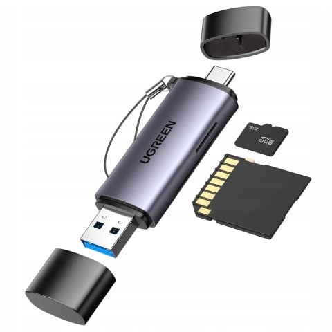 Czytnik Ugreen CM185 50706 do kart SD / micro SD na USB-A 3.0 / USB-C 3.0 - szary