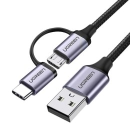 Ugreen kabel przewód 2w1 USB - micro USB / USB Typ C 1m 2,4A czarny (30875)