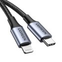 Kabel Ugreen US304 60760 Lightning - USB-C 2.0 MFi 1.5 m - szary